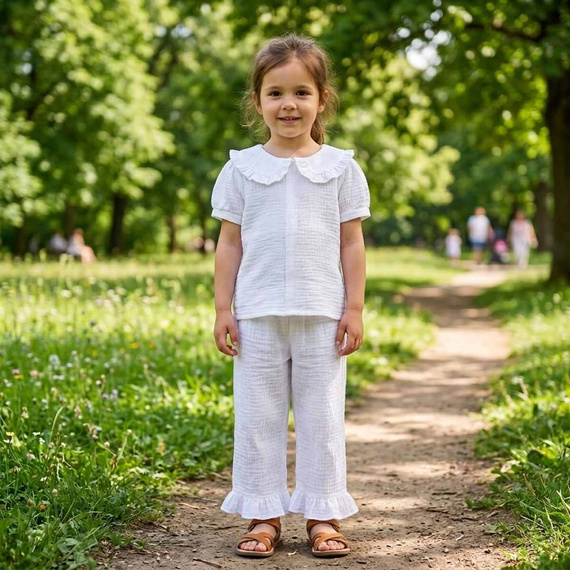 Mädchenhose Nicol 224330 Musselin 100% Baumwolle weit geschnitten, sommerlich - weiß