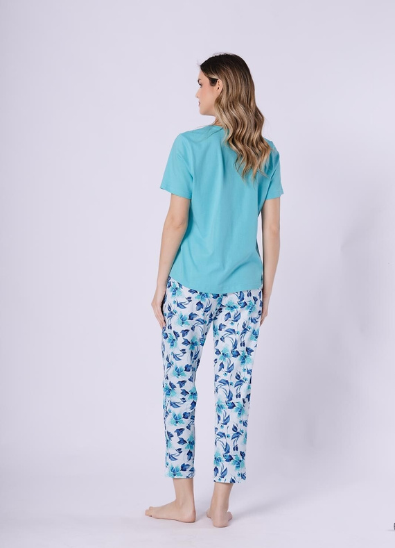 Damen-Baumwollpyjama Leveza Jana 1741 türkis – 7/8 Hose, weich