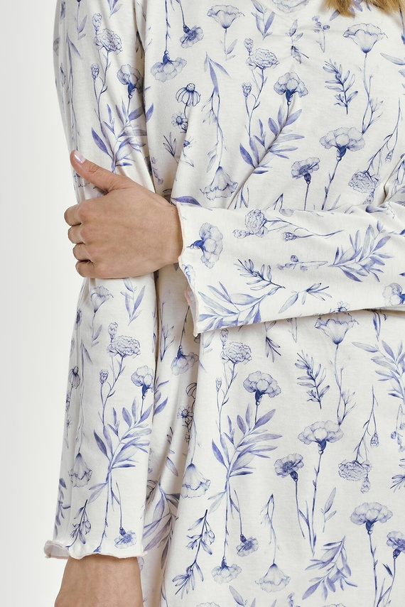 Taro Caroline 3455 Baumwollnachthemd, blau – langärmlig, bequem und feminin