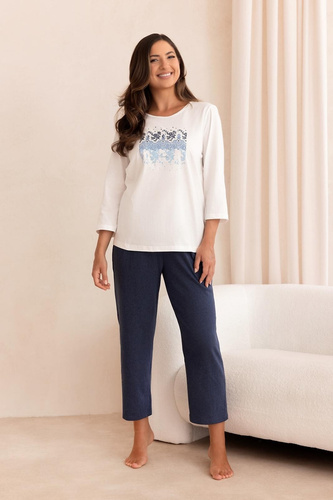 Damen-Pyjama Regina 4024 100% Baumwolle, 7/8-Arm, 7/8-Hose, ecru