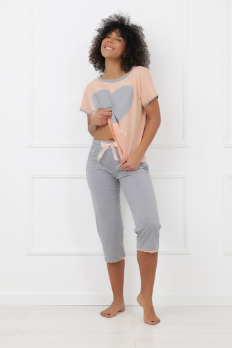 Damenpyjama Sabrina Italian Fashion 100% Baumwolle – kurzer Ärmel, 3/4 Hose