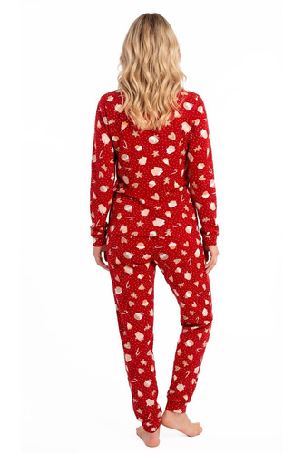 Damen-Pyjama Donna Bear Long rot – warme Baumwoll-Pyjama mit langem Arm