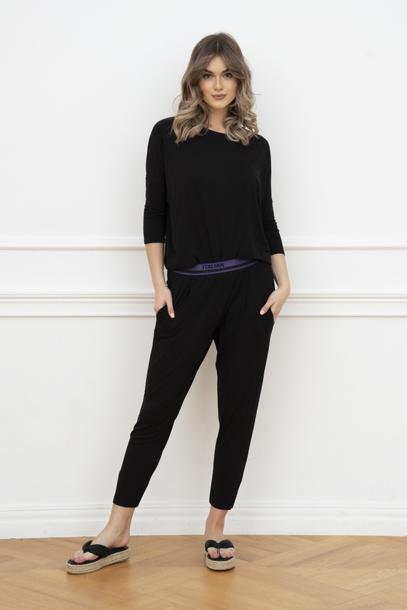 Style Damen 3/4 Ärmel Set, Länge.italienische Mode Hose schwarz