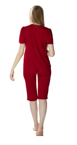 3639 Matylda Damenpyjama Möwe burgunderrot – Viskoseseide, polnisches Produkt, Länge 3/4