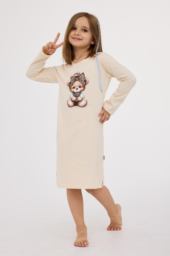 258/197 Panther 2 Cornette – Mädchennachthemd, Beige, 100 % Baumwolle, Panther