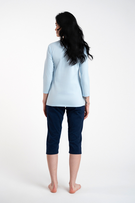 Arietta Damen Schlafanzug 3/4 Ärmel und 3/4 Hose Italienische Mode - blau