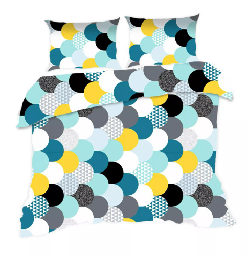 537N Baumwollbettwäsche Classic E24 Zusätzliche Bettwäsche, türkise Geometrie – 100 % Baumwolle, langlebig, farbenfroh, 2-teiliges Set