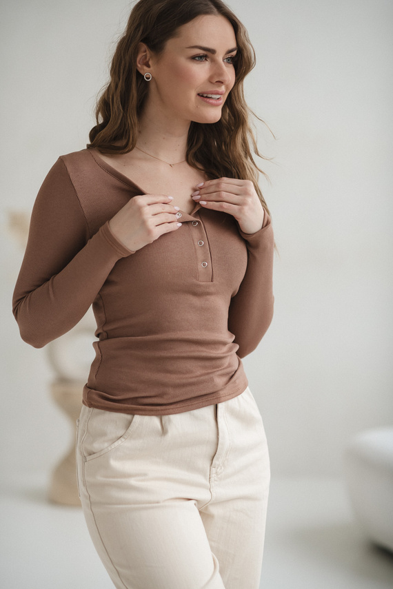 Tummy Milk&Love Umstands- und Stillshirt aus Viskose toffee