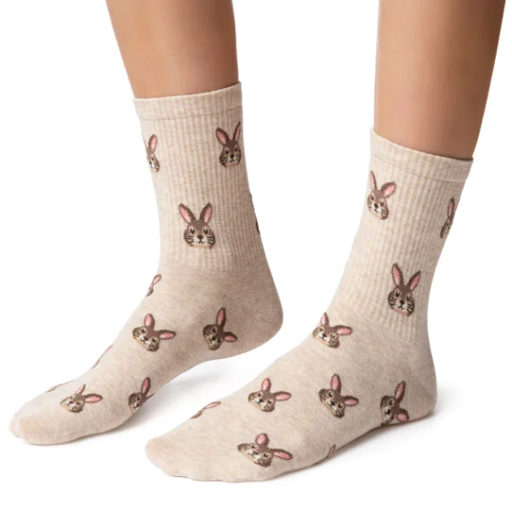 Damen Socken Steven Happy Easter 136 – Baumwolle mit Hasenmotiv beige