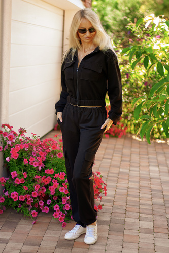 Mili Mirale Damen-Trainingsanzug aus Baumwolle, bequemes Set mit Taschen – polnische Produktion – schwarz