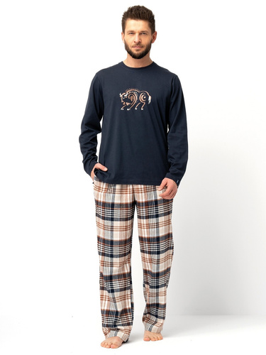 MNS 444 Key Herrenpyjama, Schwarz – Baumwolle, lange Ärmel und glatte Hose