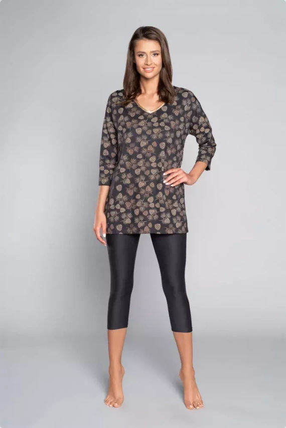 Pinnia Damen Schlafanzug mit 3/4 Ärmeln, 3/4 Hose Italian Fashion - print/graphite 