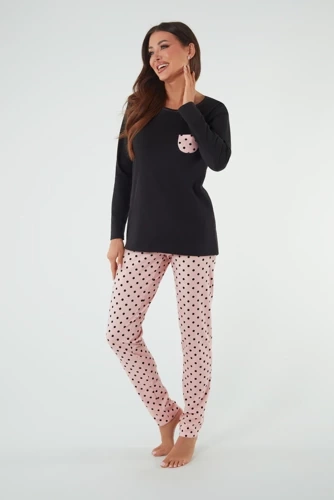 Buscato Damen Schlafanzug langarm, lange Hose Italienische Mode