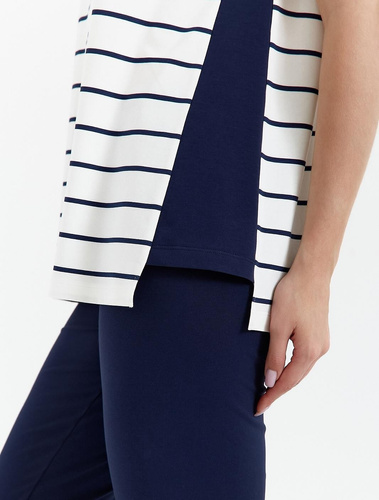 448 Cana Damenpyjama – Ecru – Marineblau