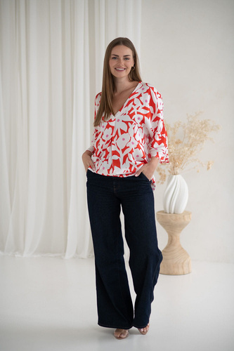 Mamafullness Milk&Love geblümte Umstands-Stillbluse – Viskose, 3/4-Ärmel, Übergröße