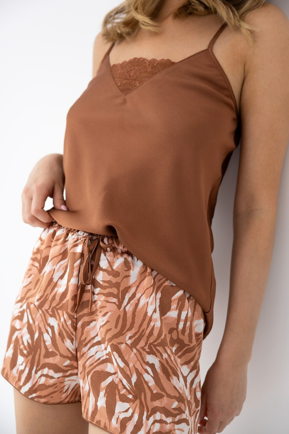 Sensis Velenisse Mocca Damen Pyjama mit Spitze und Shorts