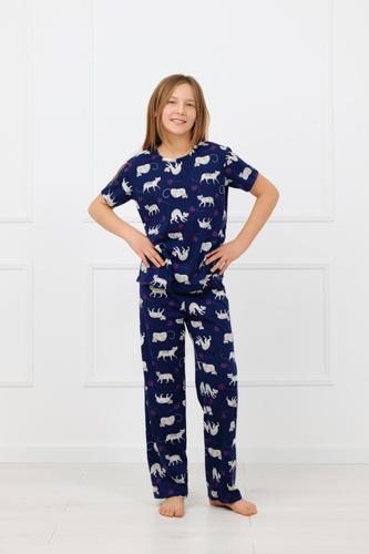 Mädchenpyjama Mimi Italian Fashion 100% Baumwolle – kurzer Ärmel, lange Hose