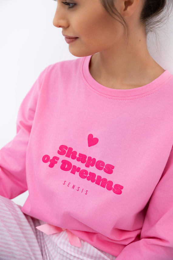 Malaya Sensis Damenpyjama – Baumwoll-T-Shirt und lange Hose mit Schleife