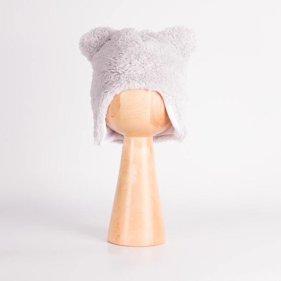 228265 Nicol FARMA Baby-Mütze Bärchen, grau, mit Ohrenklappen, Baumwolle