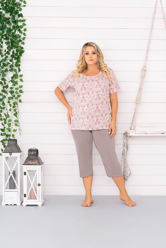 Kalmia Damen Schlafanzug kurzarm, 3/4 Hose Italienischer Mode-Druck 