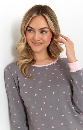 493 Cana Damen-Nachthemd, Graphit – Interlock-Baumwolle, Herzen, lange Ärmel