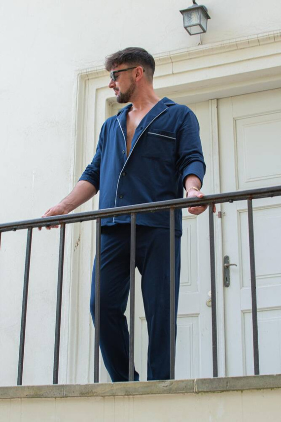 729 Norberto Herren Schlafanzug De Lafense - navy blau