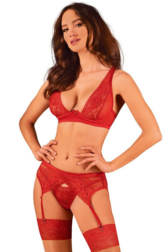 Lacelove Komplet 3-częściowy Obsessive - czerwony