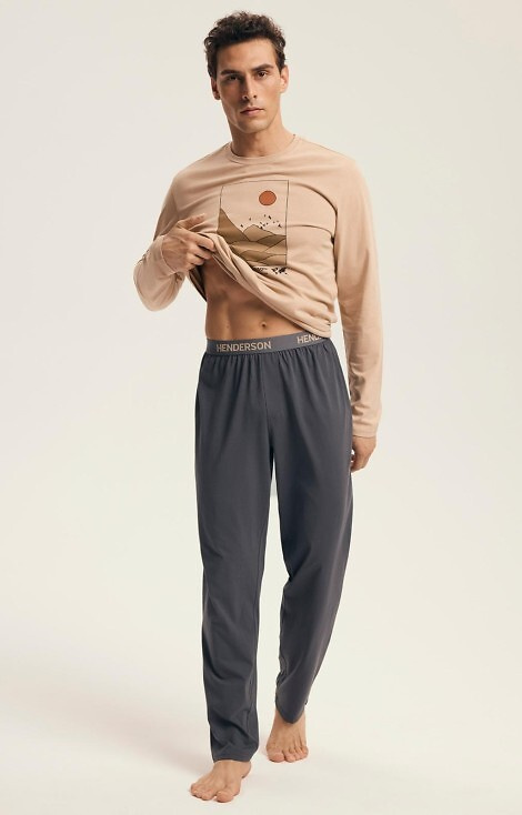 43474 Luro Henderson Core Herrenpyjama – Baumwolle, bedrucktes Oberteil, lange Hose