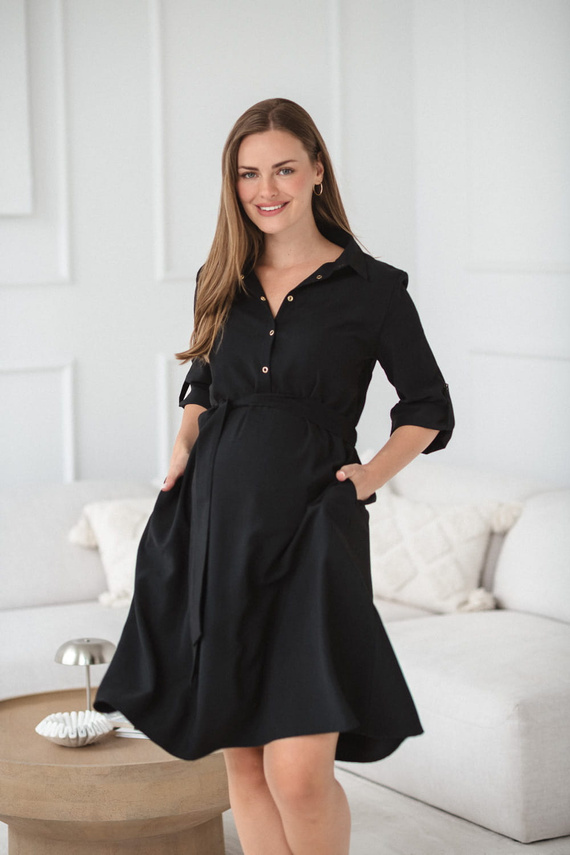 Milk&Love Umstands- und Stillshirt, schwarz | Modal, 3/4-Ärmel, verstellbare Taille