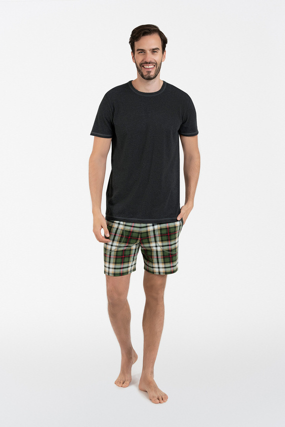 Seward Bis Herren Kurzarm-Pyjama Italian Fashion - dunkel meliert