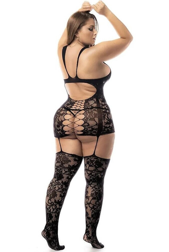 Body Damen Mapale 7481 Romper Babydoll schwarz aus Spitze mit offenem Rücken