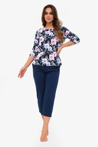 Damenpyjama 147/465 Anabel CORNETTE – Baumwolle, 3/4 Ärmel, Marineblau