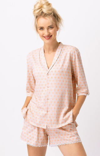 LNS 753 Key Damenpyjama – Weiß – Lachs