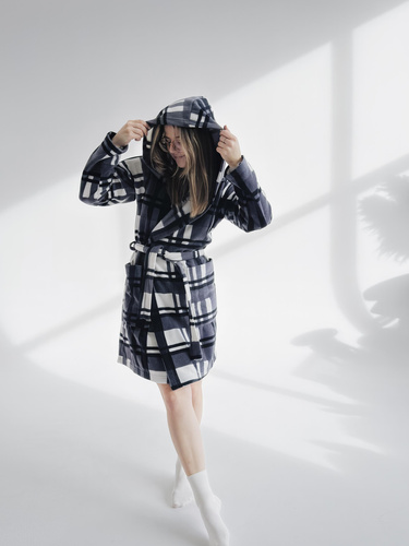 031 De Lafense Bademantel Decke - warmer Fleece Damen Bademantel Super Cozy, grau