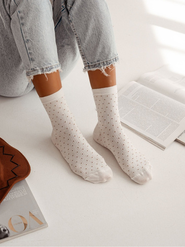 0200-170 Stripe Dots Damensocken Milena – Eleganz und Komfort – Ecru