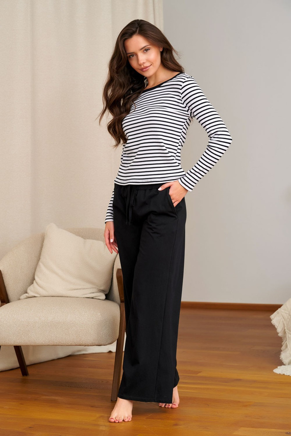 Damen-Pyjama Doctor Nap 7538 aus Baumwolle, lang, schwarz-weiß gestreift