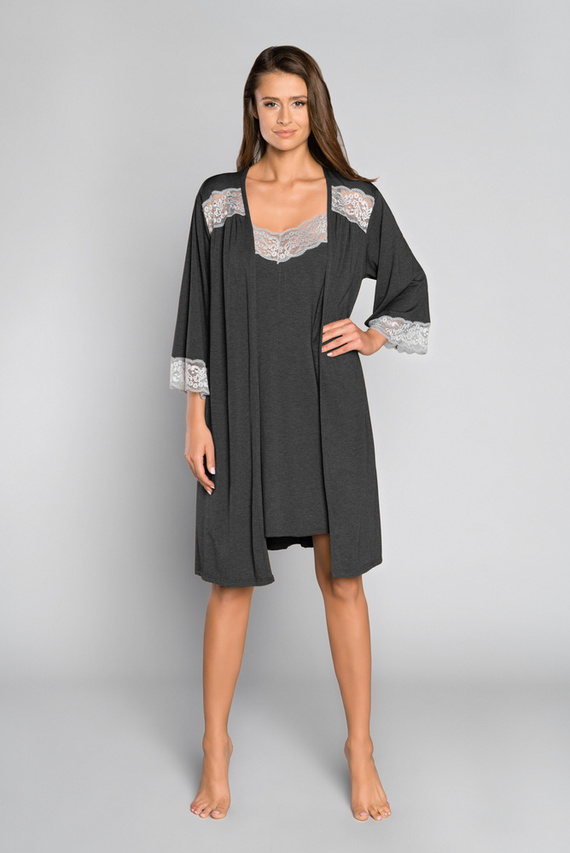 Sonata Damen Morgenmantel Italian Fashion dunkel melange