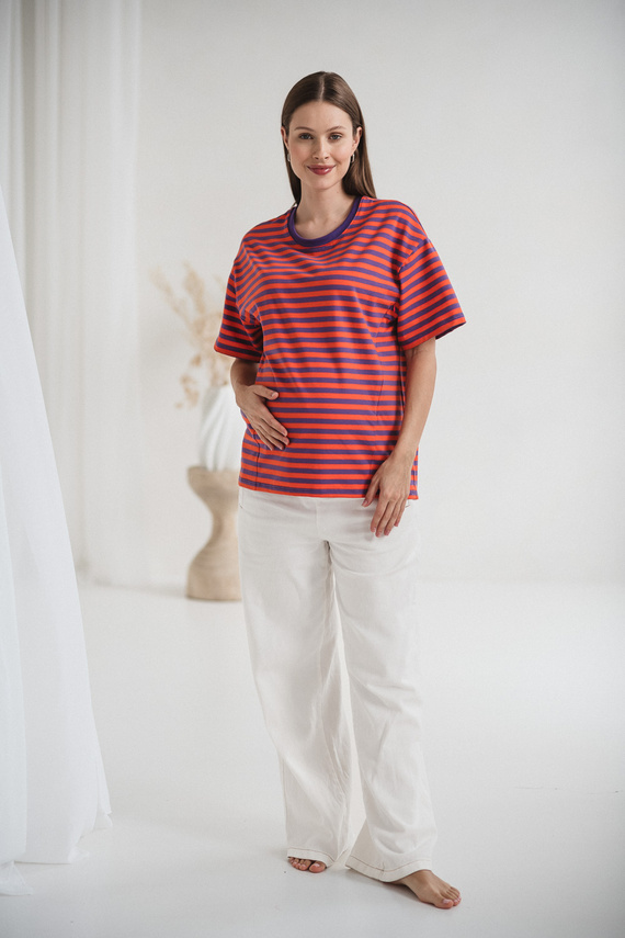 Mamahood Milk&Love Schwangerschafts- und Still-T-Shirt, lila und orange – bequem und stilvoll