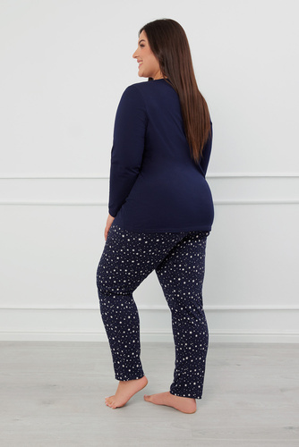 Arugia Damen-Schlafanzug langarm, lange Hose Italian Fashion - navy blau/print