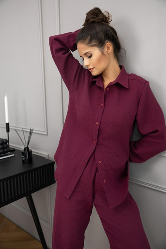 Colette Sensis Damenpyjama – Musselin-Baumwolle, lange Ärmel, mit Knöpfen zu schließen