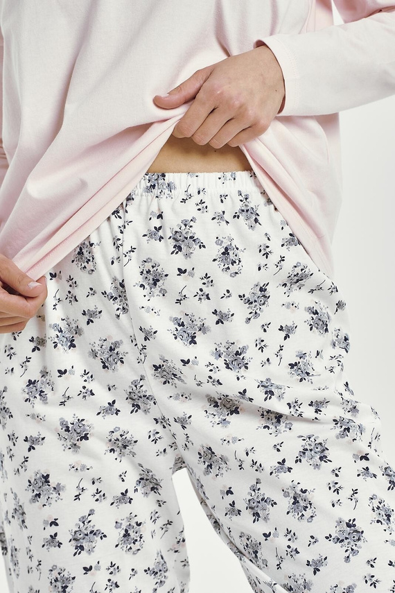 Ella 3450 Taro Damenpyjama, rosa Baumwolle, lange Ärmel, bequem