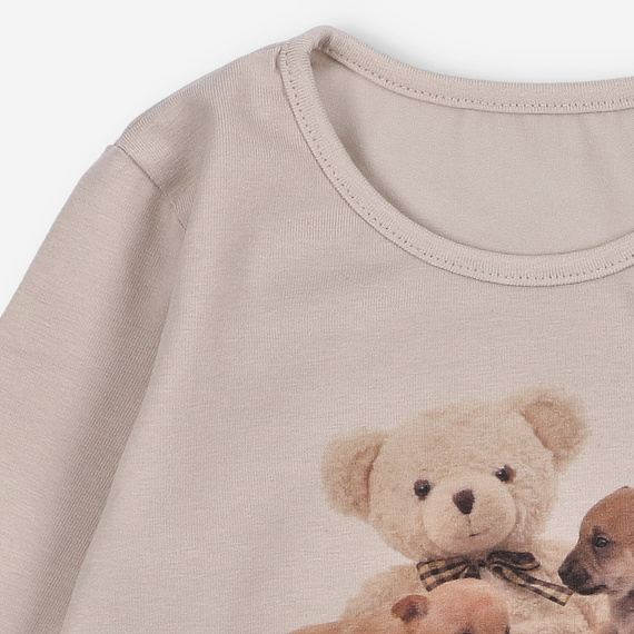 KAR-3005 Mädchen-Langarmbluse Lagarto Verde beige – stilvoll, Baumwolle, polnische Produktion