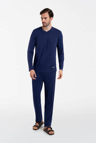 Akord Herren Schlafanzug langarm, lange Hose Italienische Mode - navy blau