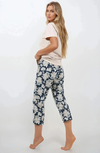 Navy Charm Momenti Per Me Damenpyjama – kurze Ärmel und 7/8-Hose, Baumwolle