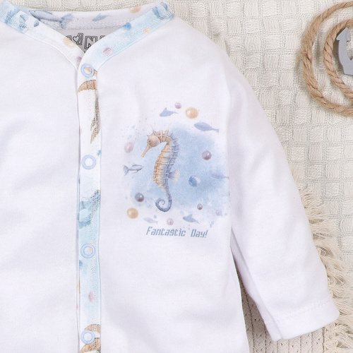 ABN-5451 Sea Of Joy Nini Babystrampler weiß – Bio-Baumwolle, Druckknopfverschluss