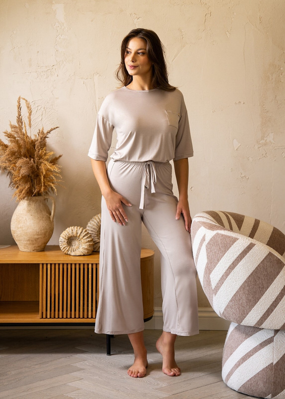 Piżama damska MK34 Only You beżowa Belle Reverie – wiskoza, krótki rękaw, lekka i zmysłowa