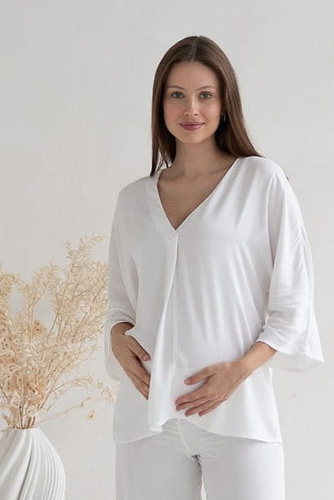 Mamafullness Milk&Love Umstands-Stillbluse weiß – Viskose, 3/4 Ärmel, Übergröße