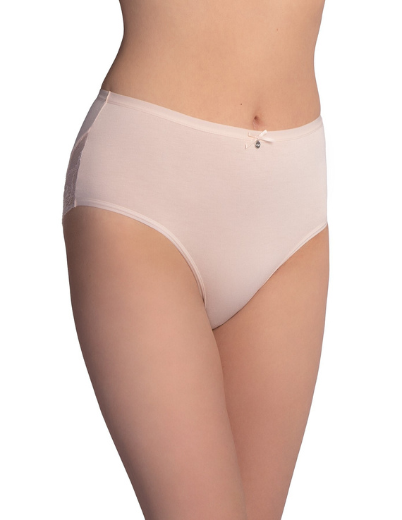 LAMA L-VIS 1602 MD Damen Midi-Slip hoch aus Viskose mit Spitze 2er-Pack lachs-mocca
