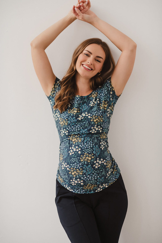 Milk Shirt Still- und Umstandsbluse mit kurzen Ärmeln Milk&Love Wiese auf Marineblau