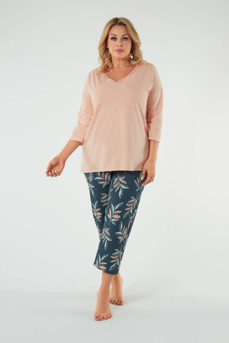 Julietta Damen Schlafanzug 3/4 Ärmel, 7/8 Hose Italian Fashion - lachs/print